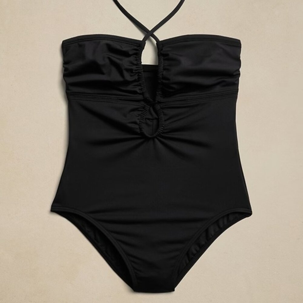 NWT Banana Republic Factory Double Keyhole Swimsuit Black Size Large